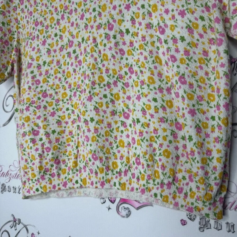 Zara top floral yellow pink flowers 💐 t shirt style sweater pull over cute